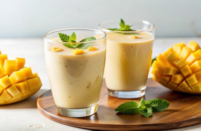 Koktajl z twarogu, mango i jogurtu naturalnego. Przepis na fit śniadanie