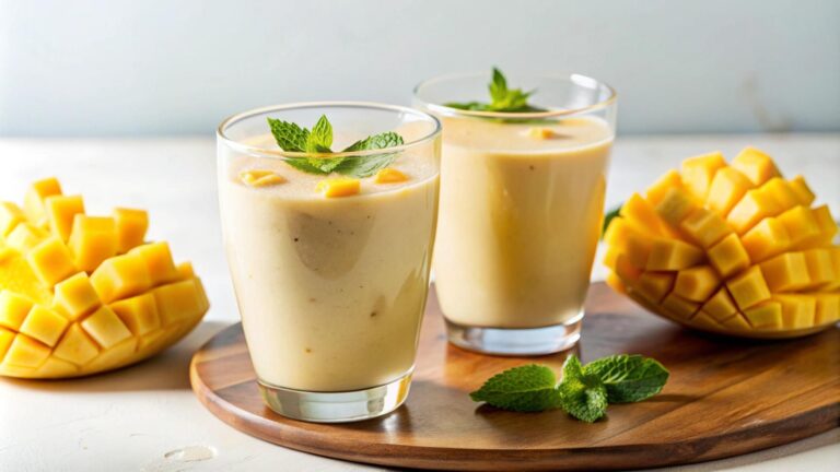 Koktajl z twarogu, mango i jogurtu naturalnego. Przepis na fit śniadanie